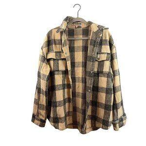 Bailey Rose Beige & Black Plaid Button-Up Overshirt Jacket M